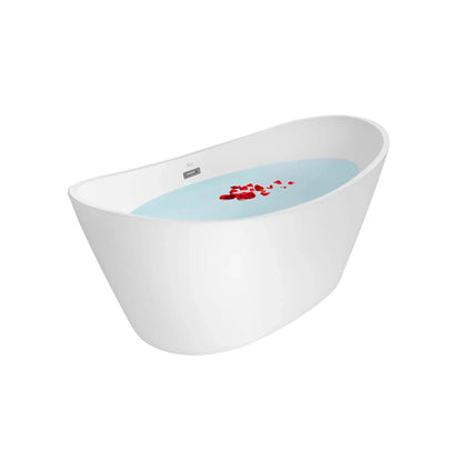 Empava 59" White Freestanding Oval Soaking Bathtub With LED Strip Below With Center Drain