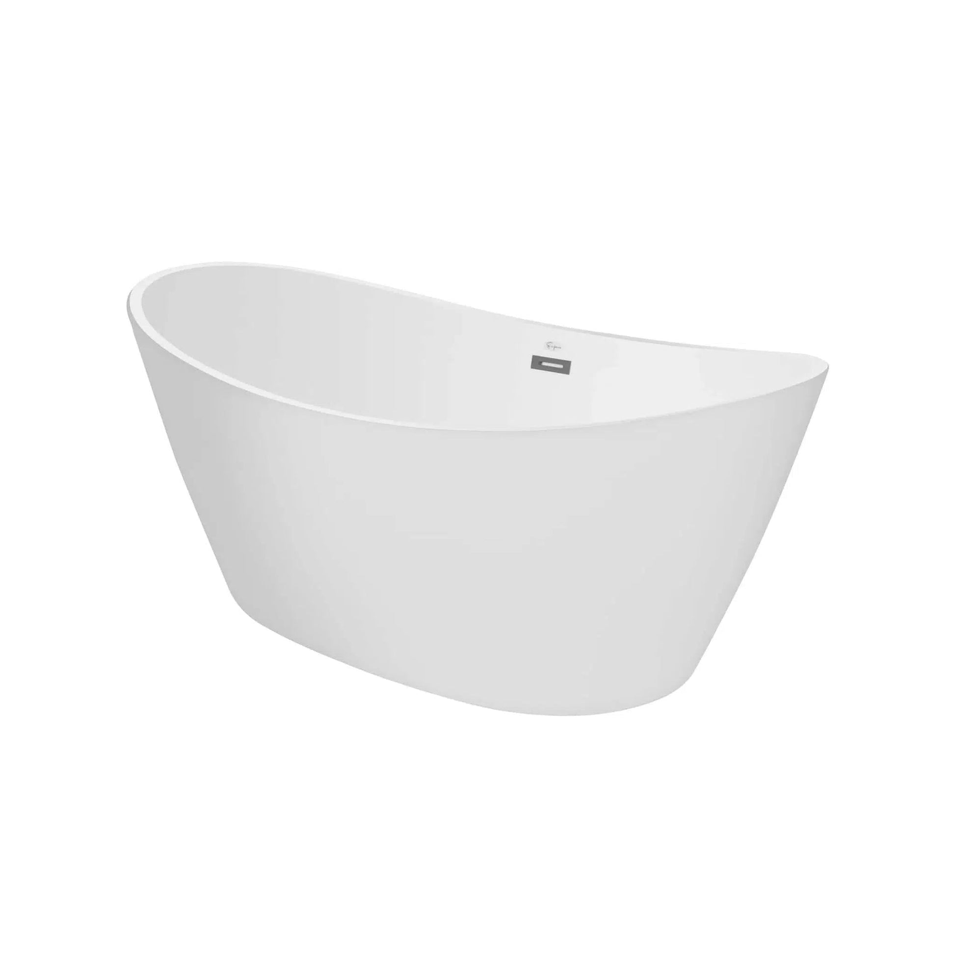 Empava 59" White Freestanding Oval Soaking Bathtub With LED Strip Below With Center Drain