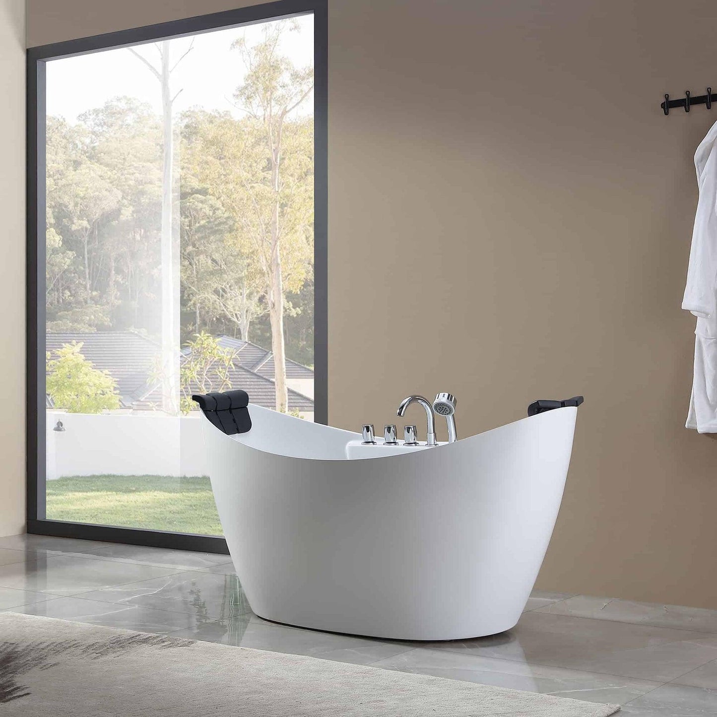 Empava 59" White Freestanding Oval Whirlpool Bathtub With Center Drain