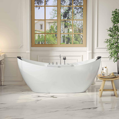 Empava 59" White Freestanding Oval Whirlpool Bathtub With Center Drain