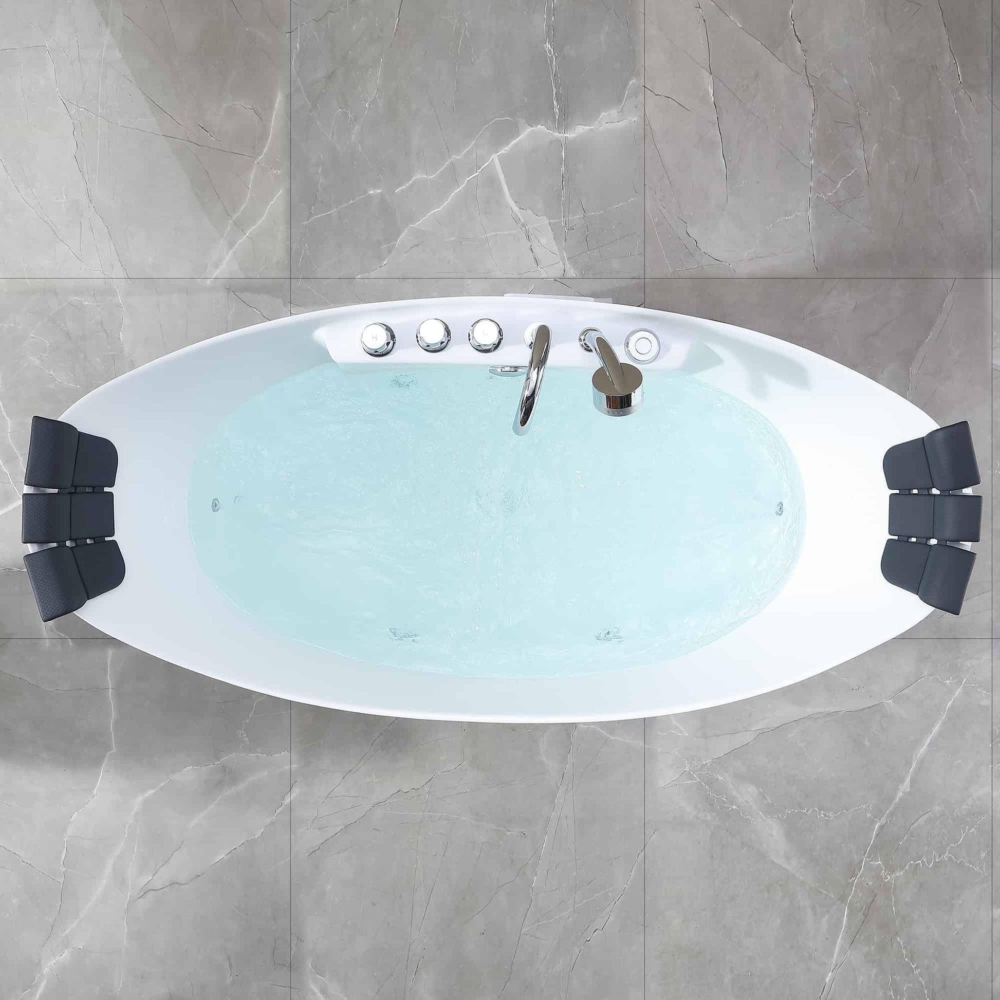 Empava 59" White Freestanding Oval Whirlpool Bathtub With Center Drain