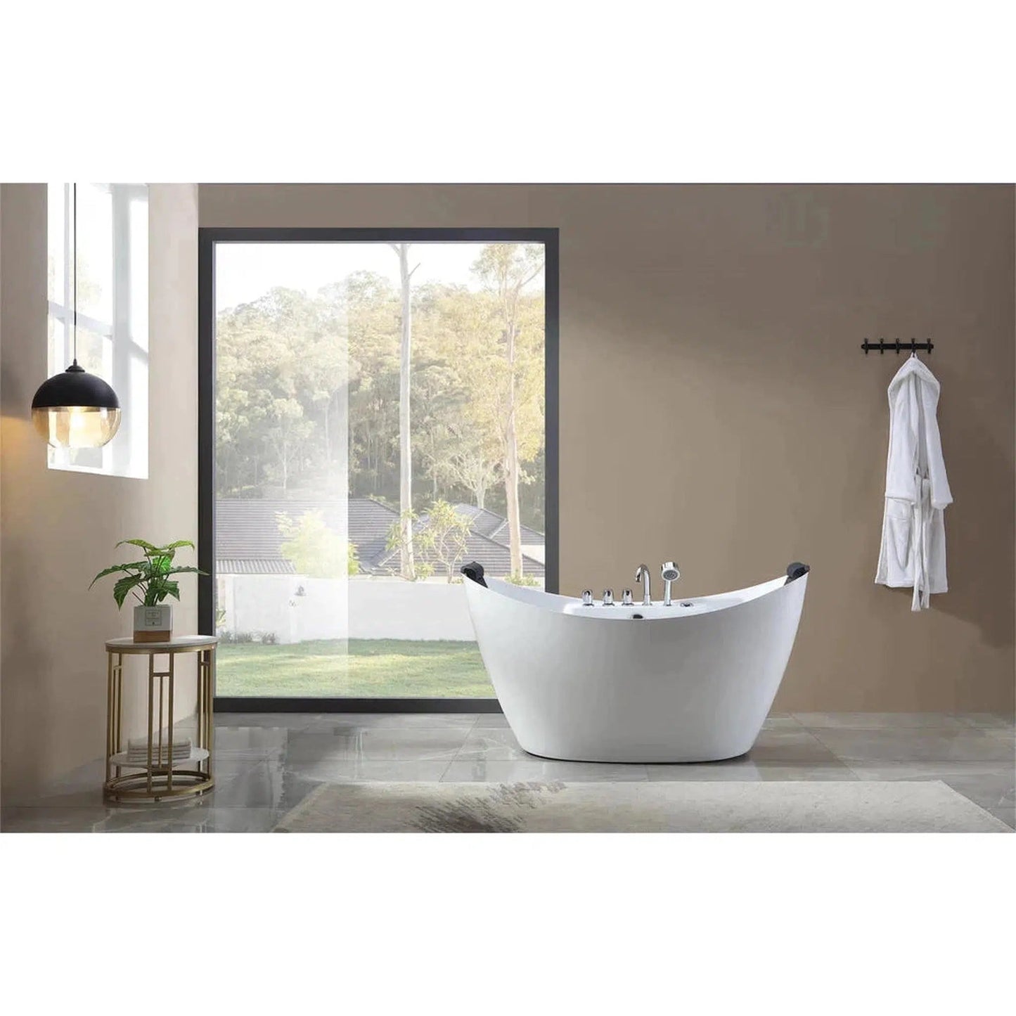 Empava 59" White Freestanding Oval Whirlpool Bathtub With Center Drain