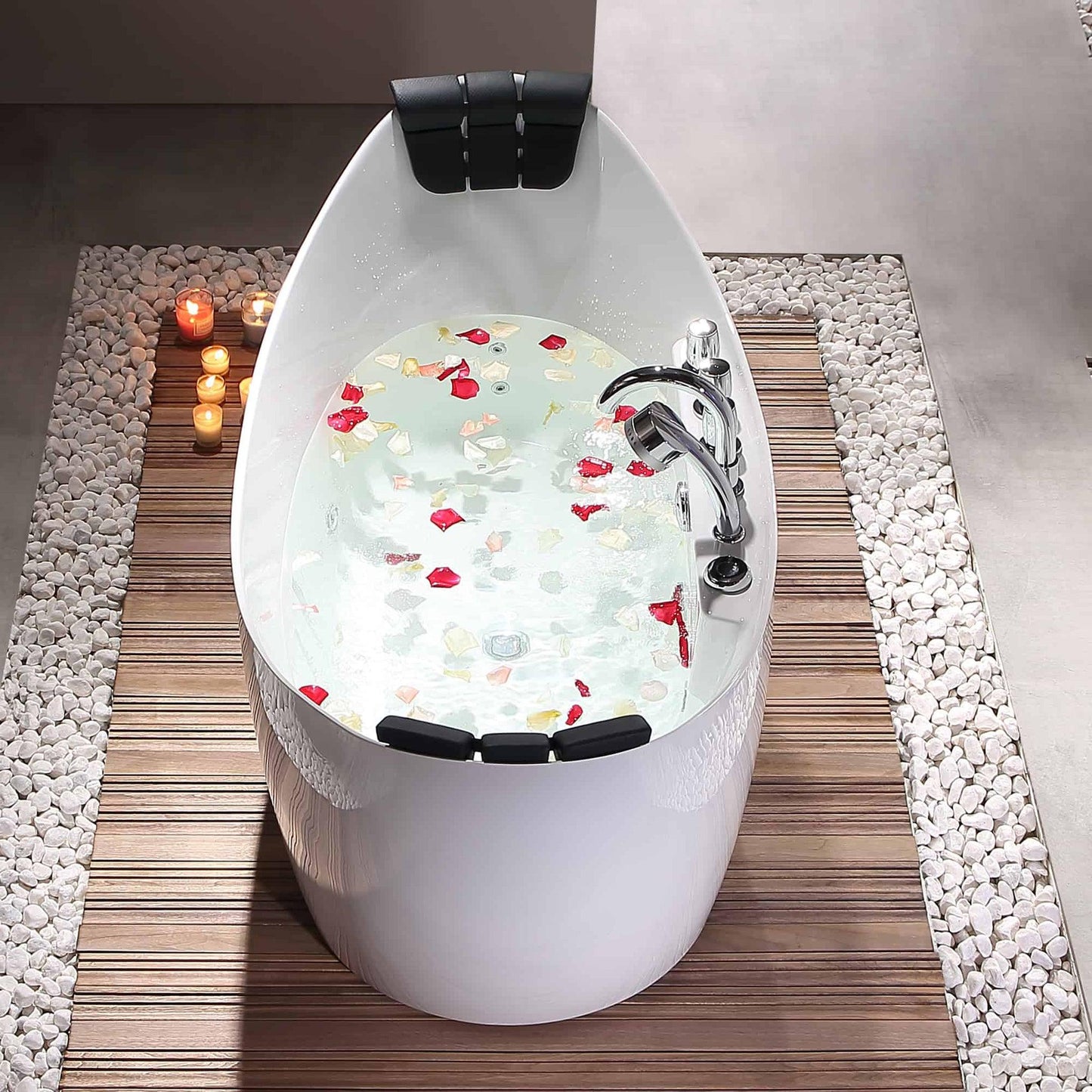 Empava 59" White Freestanding Oval Whirlpool Bathtub With Center Drain