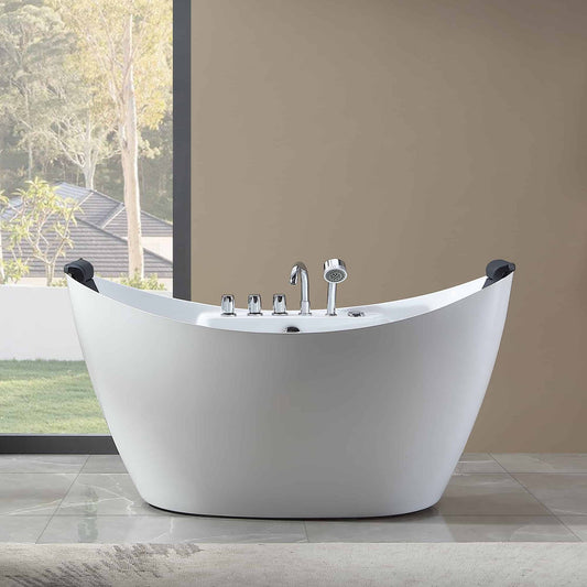 Empava 59" White Freestanding Oval Whirlpool Bathtub With Center Drain