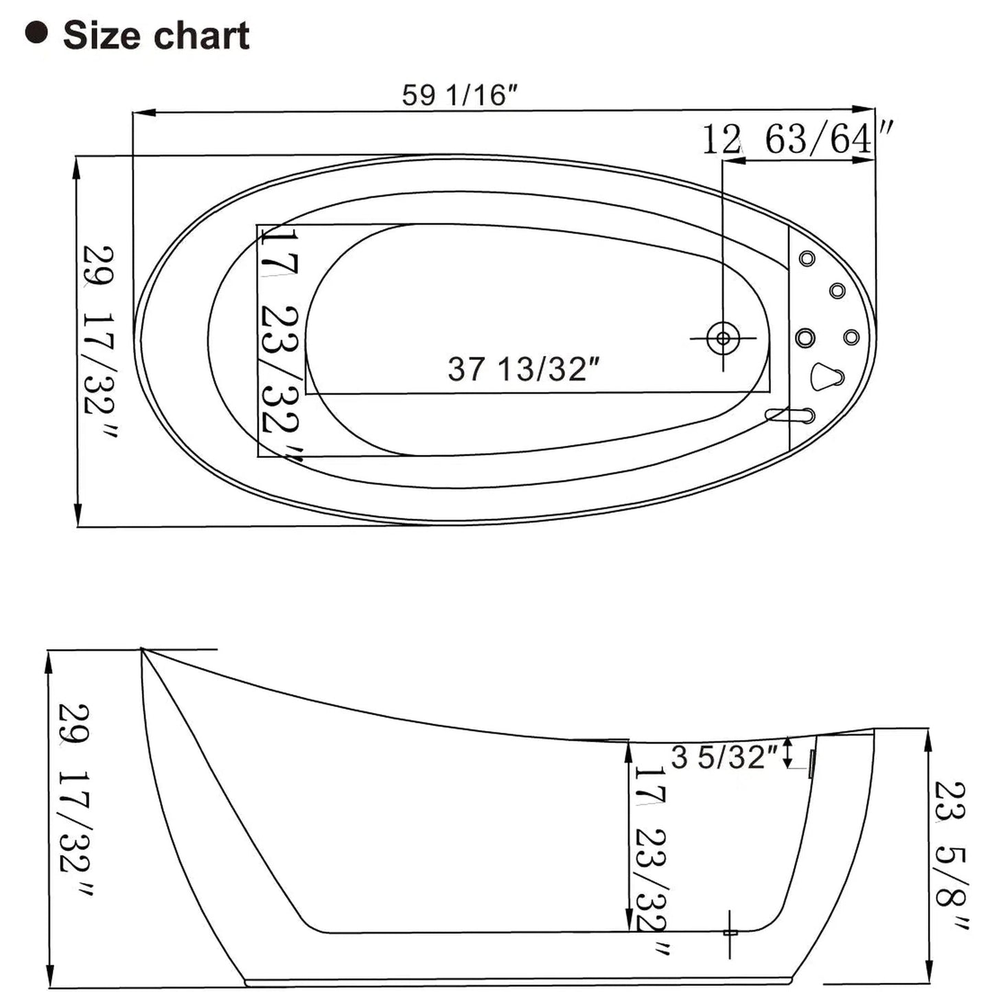 Empava 59" White Freestanding Oval Whirlpool Bathtub With Reversible Drain