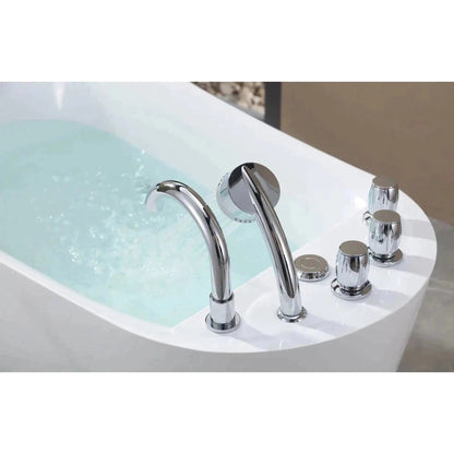 Empava 59" White Freestanding Oval Whirlpool Bathtub With Reversible Drain