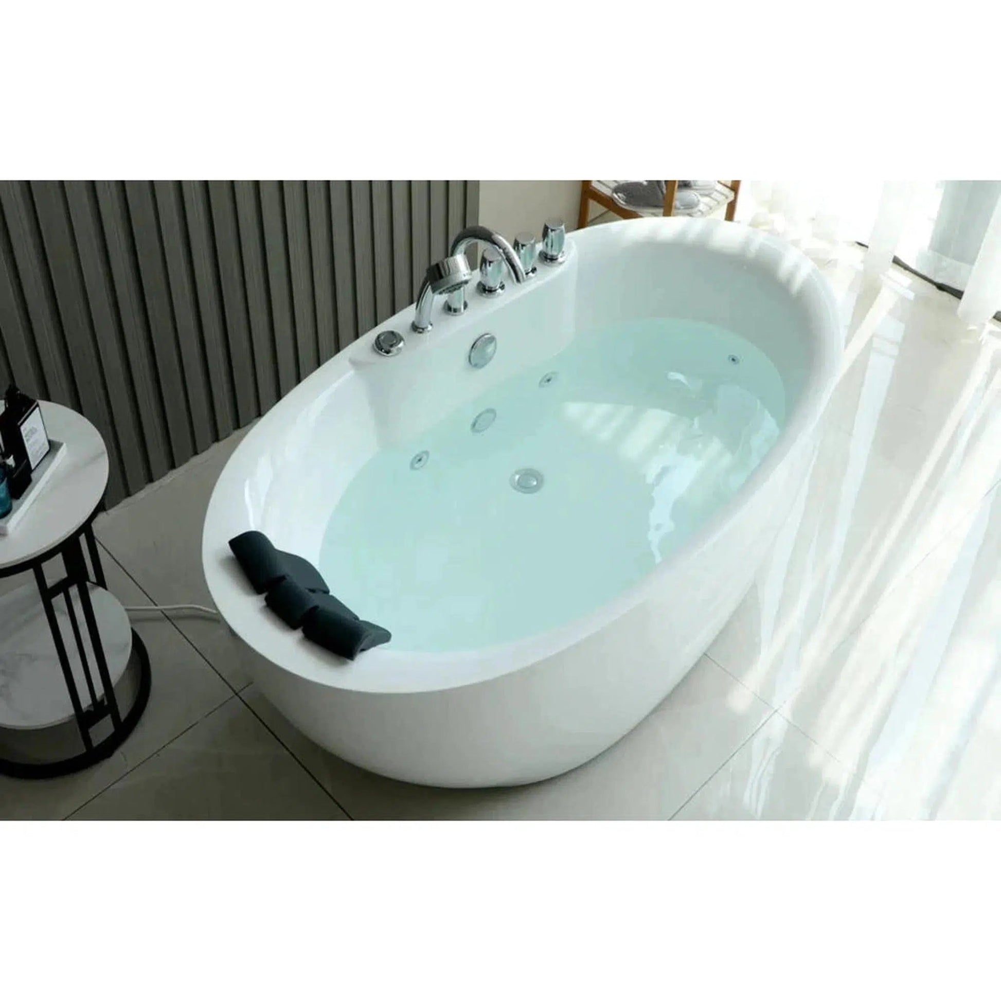 Empava 59" White Freestanding Oval Whirlpool Bathtub With Reversible Drain