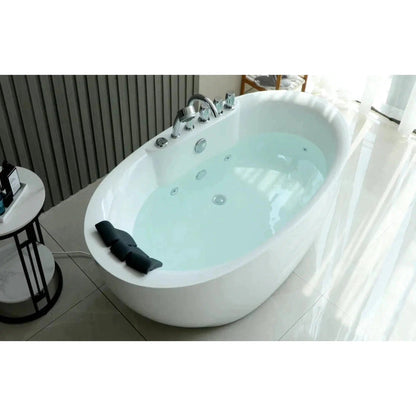 Empava 59" White Freestanding Oval Whirlpool Bathtub With Reversible Drain