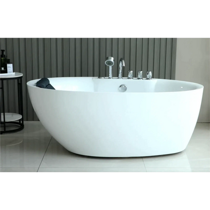 Empava 59" White Freestanding Oval Whirlpool Bathtub With Reversible Drain