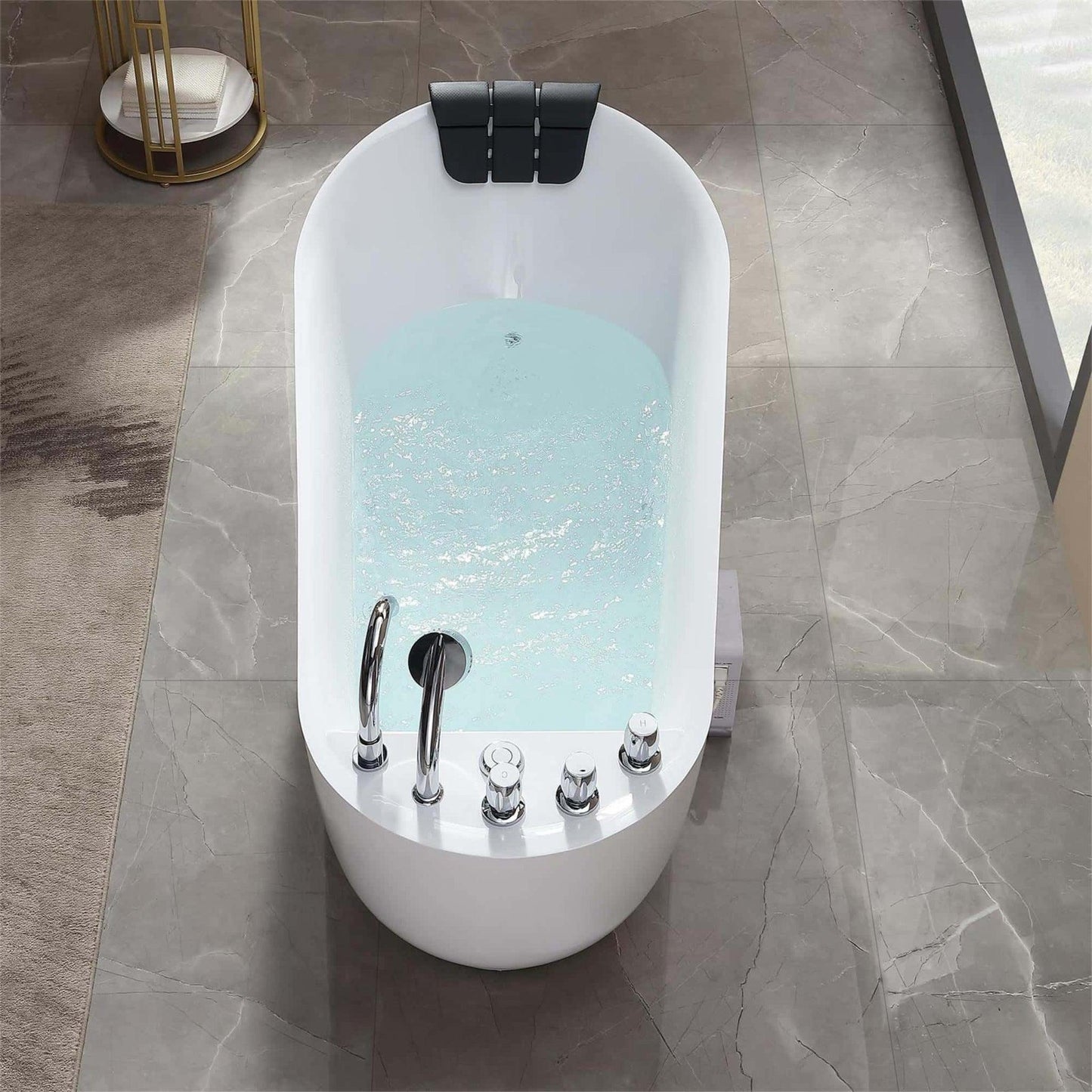 Empava 59" White Freestanding Oval Whirlpool Bathtub With Reversible Drain