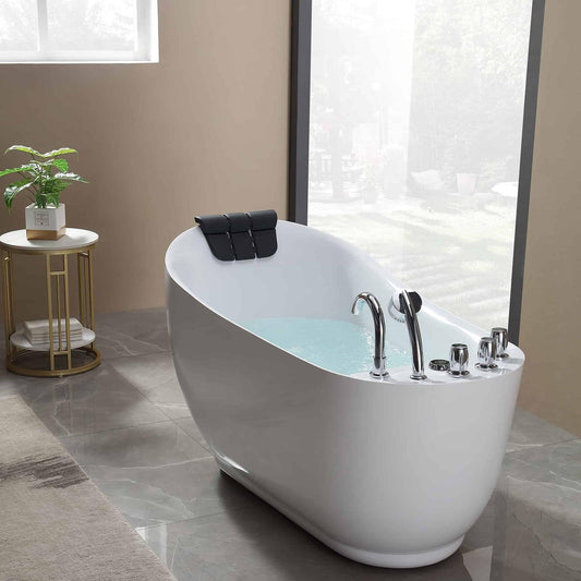 Empava 59" White Freestanding Oval Whirlpool Bathtub With Reversible Drain