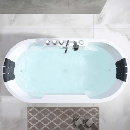 Empava 67" 2-Person White Freestanding Oval Whirlpool Bathtub With Center Drain