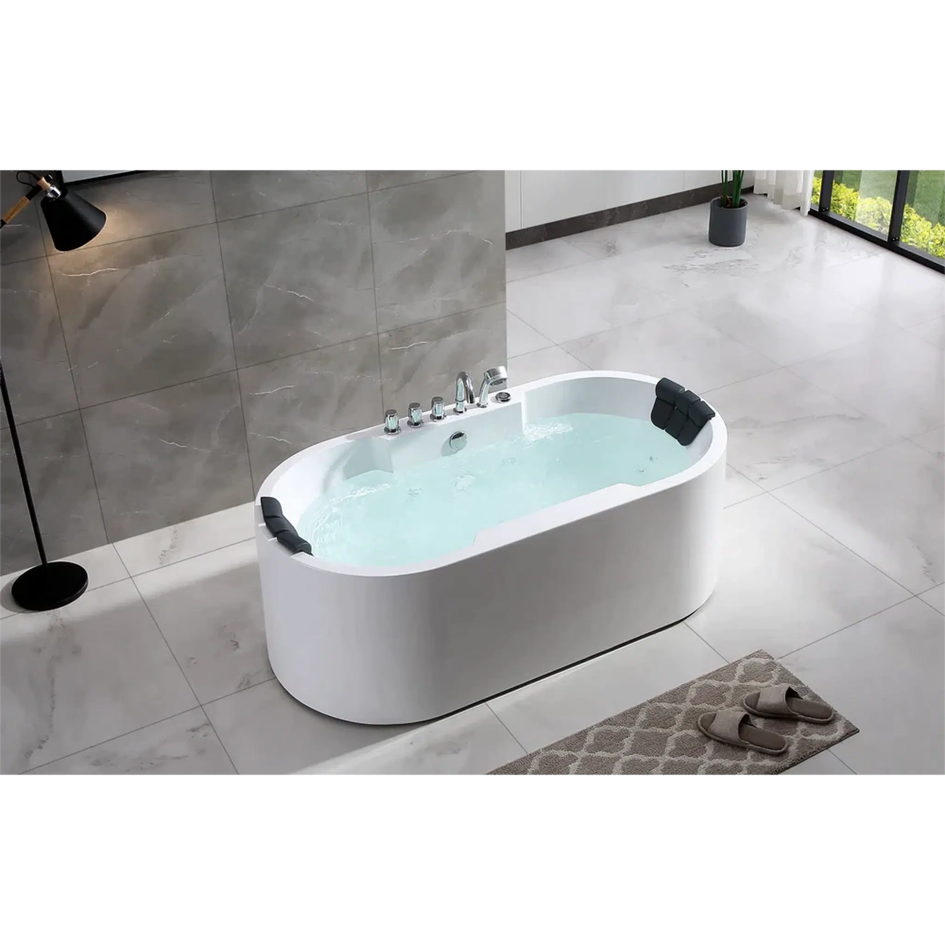 Empava 67" 2-Person White Freestanding Oval Whirlpool Bathtub With Center Drain