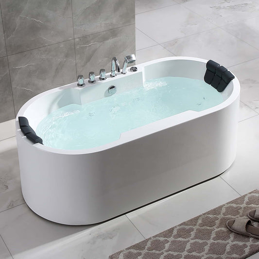 Empava 67" 2-Person White Freestanding Oval Whirlpool Bathtub With Center Drain