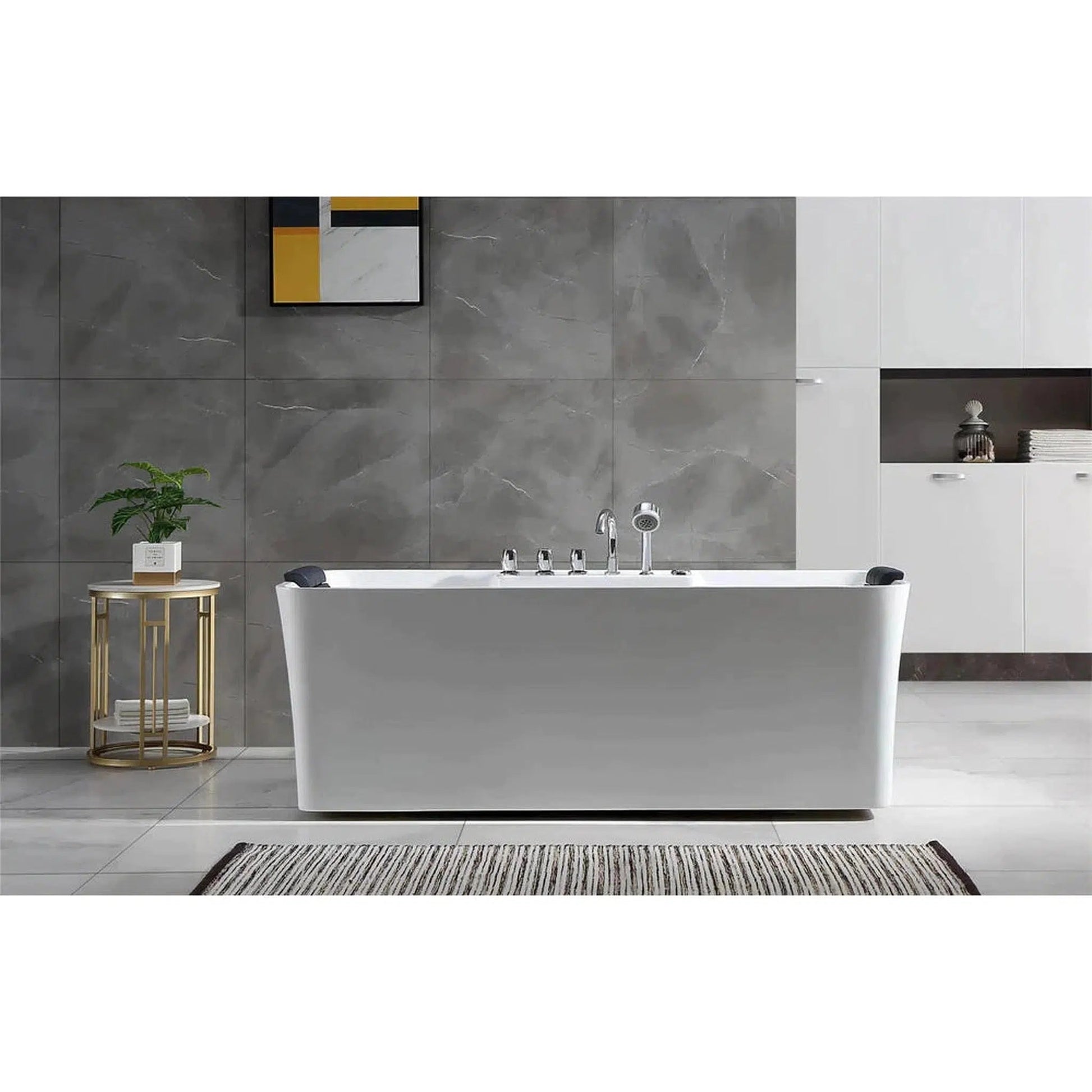 Empava 67" 2-Person White Freestanding Rectangular Whirlpool Bathtub With Center Drain