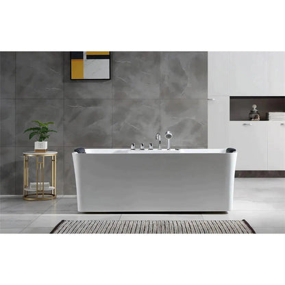 Empava 67" 2-Person White Freestanding Rectangular Whirlpool Bathtub With Center Drain