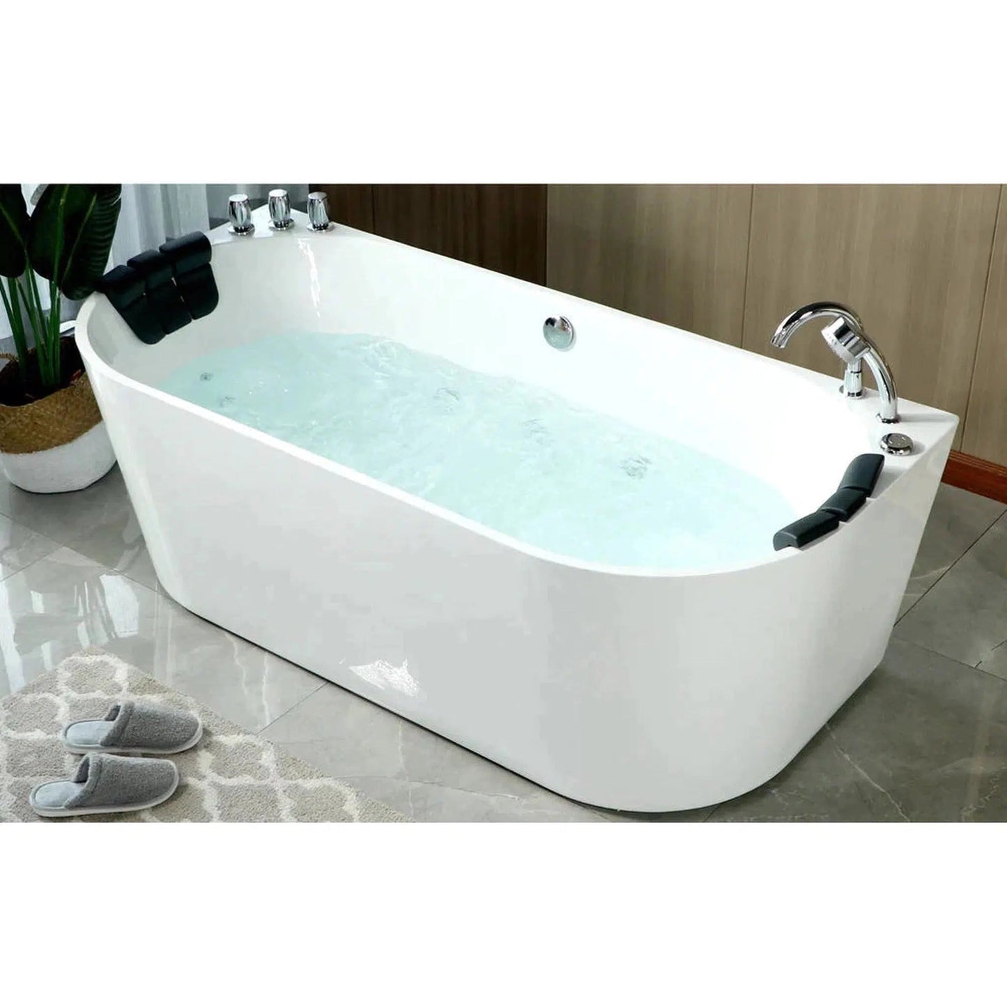 Empava 67" 2-Person White Neo-Angle Whirlpool Bathtub With Center Drain