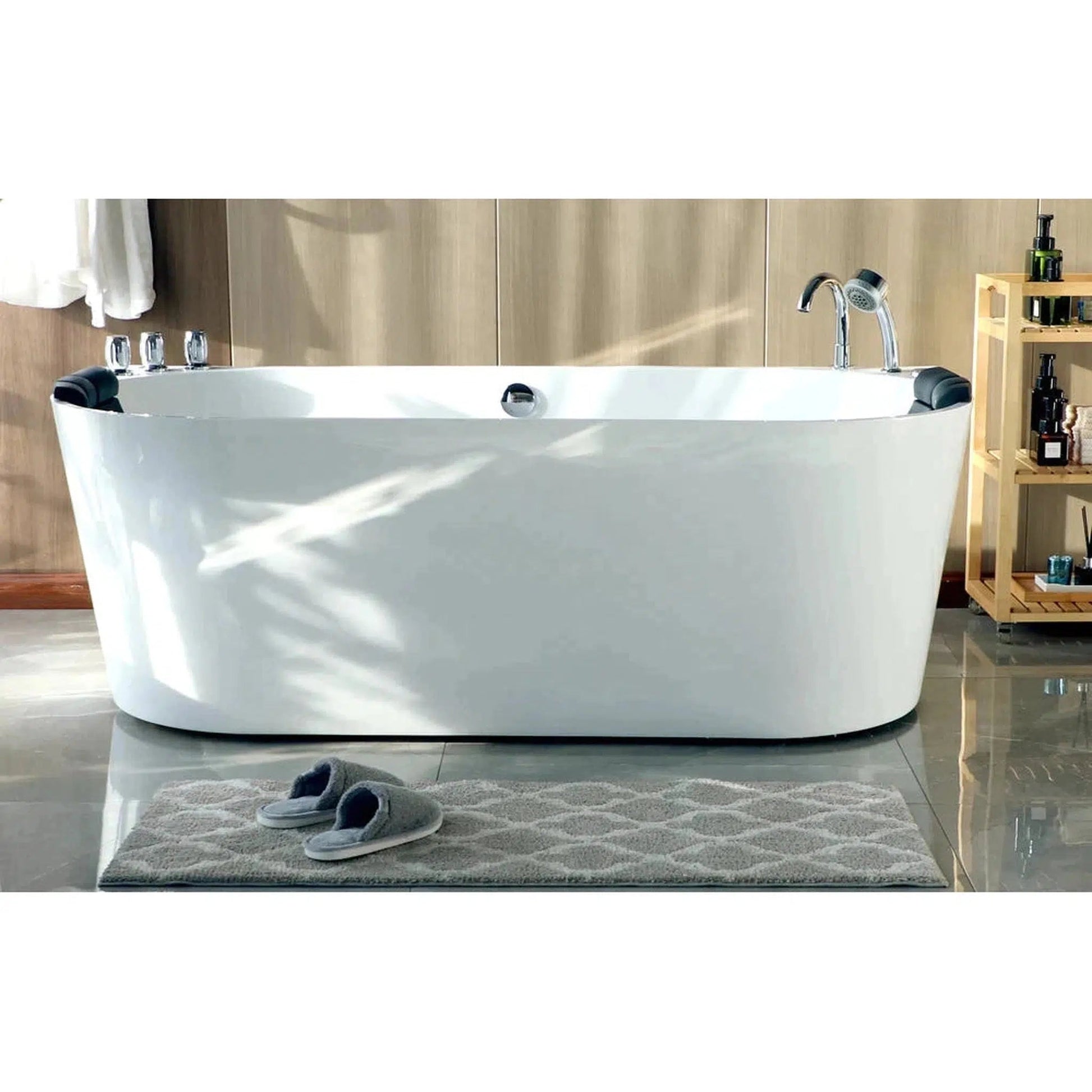 Empava 67" 2-Person White Neo-Angle Whirlpool Bathtub With Center Drain