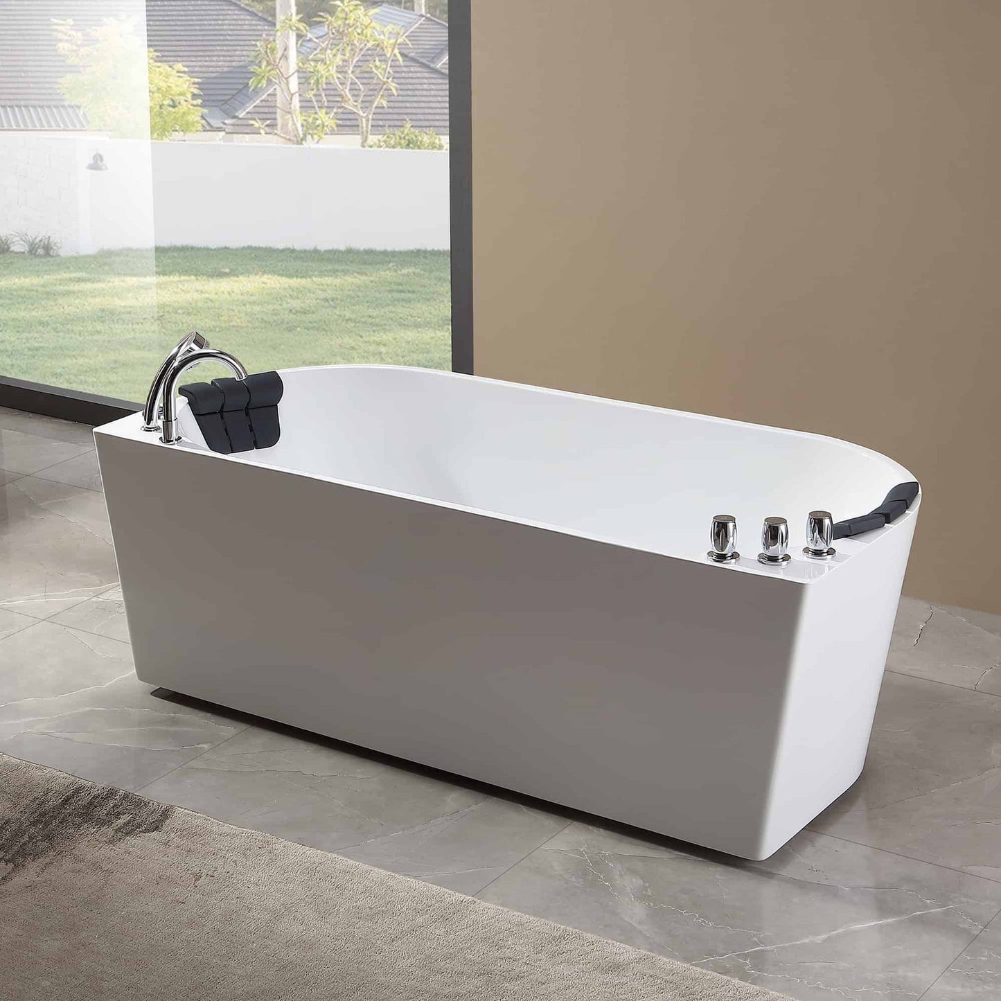 Empava 67" 2-Person White Neo-Angle Whirlpool Bathtub With Center Drain