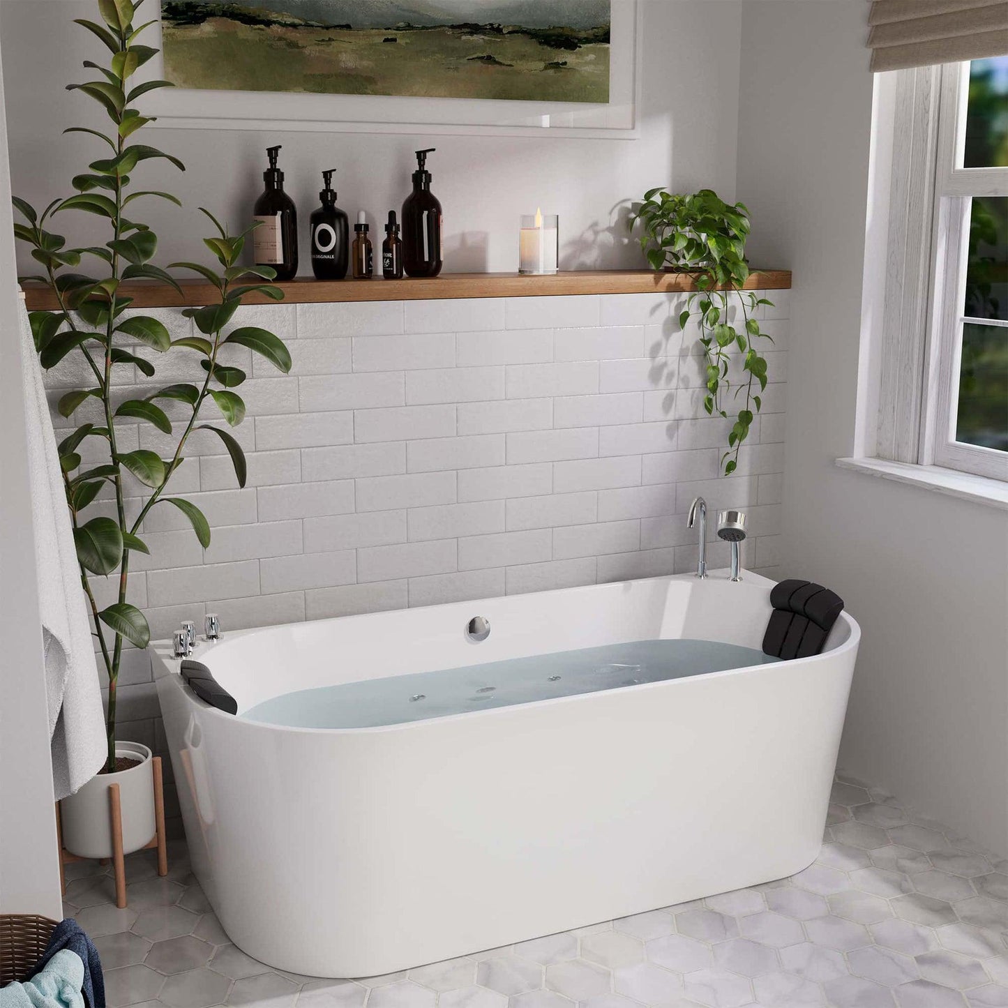 Empava 67" 2-Person White Neo-Angle Whirlpool Bathtub With Center Drain