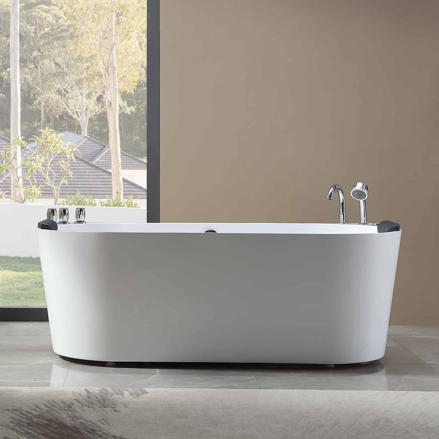 Empava 67" 2-Person White Neo-Angle Whirlpool Bathtub With Center Drain