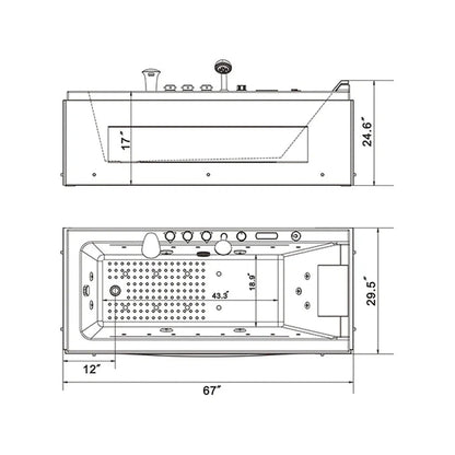 Empava 67" Alcove Rectangular Combination Massage Thermostatic LED Tub With Left Drain