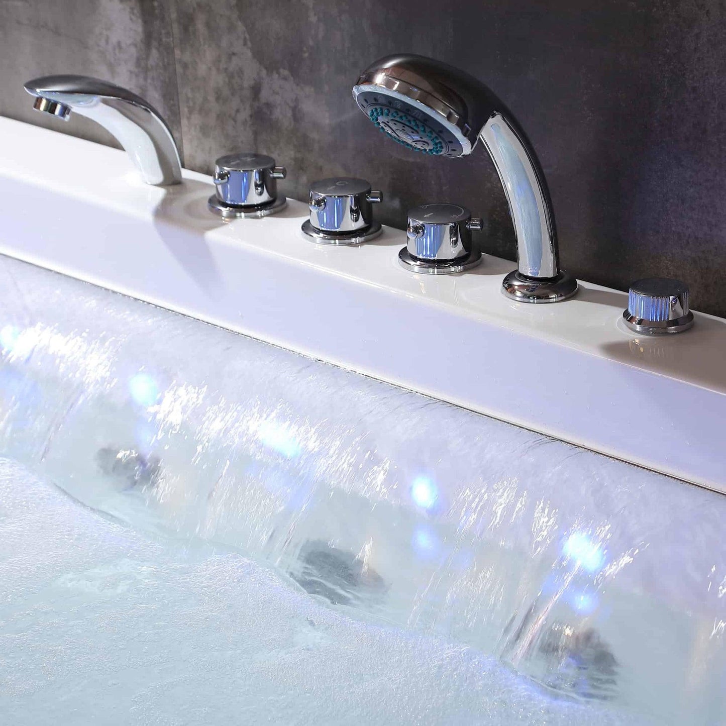 Empava 67" Alcove Rectangular Combination Massage Thermostatic LED Tub With Left Drain