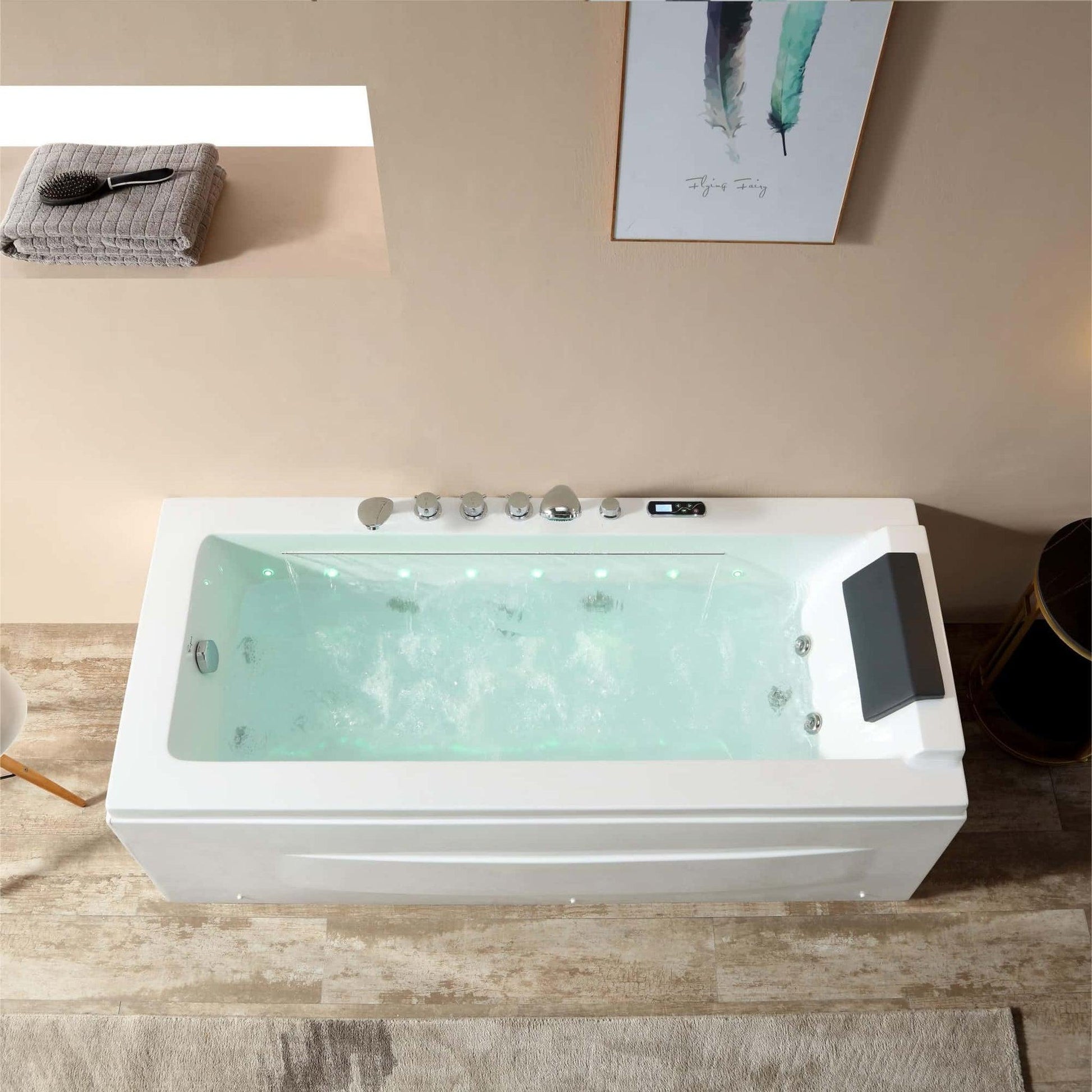 Empava 67" Alcove Rectangular Combination Massage Thermostatic LED Tub With Left Drain