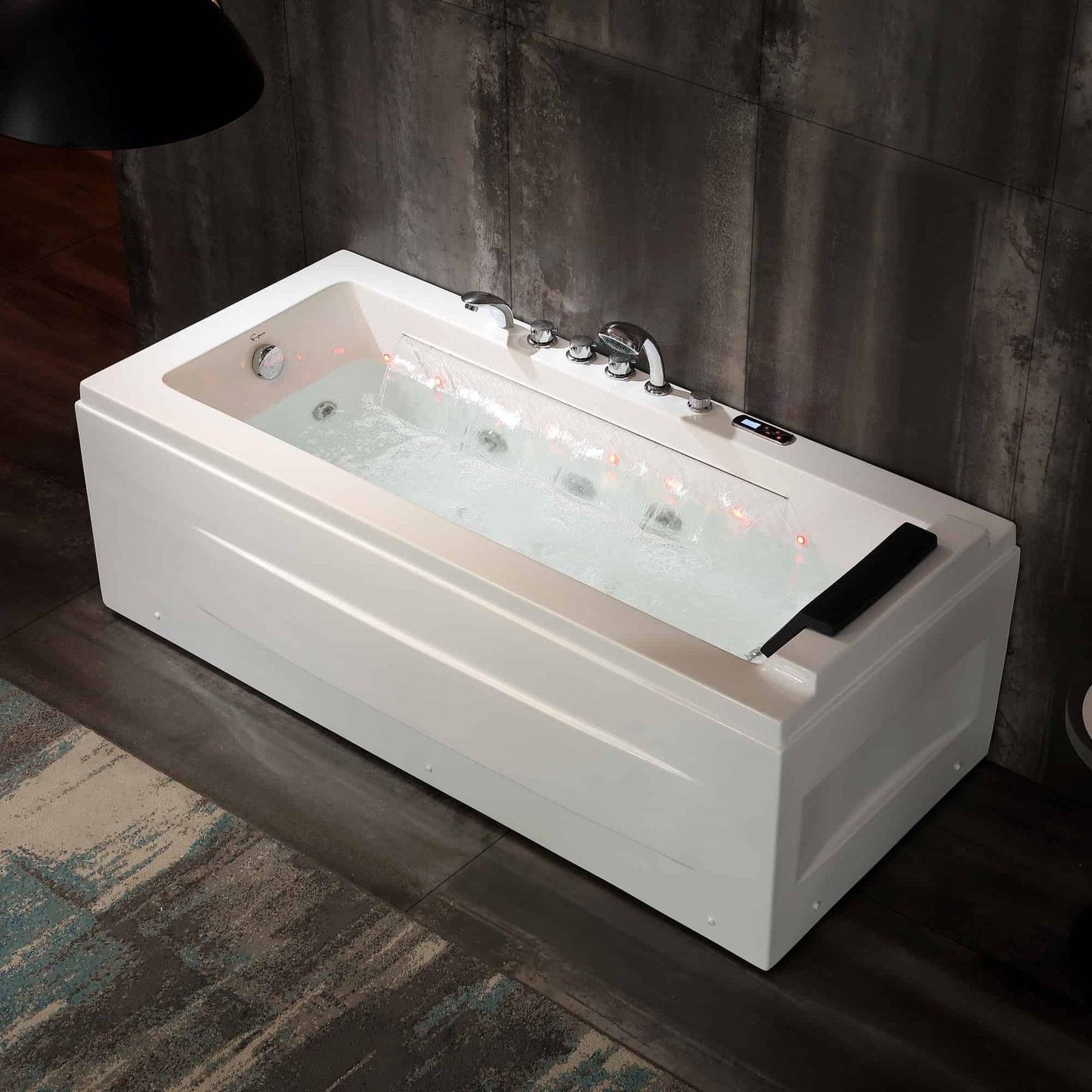 Empava 67" Alcove Rectangular Combination Massage Thermostatic LED Tub With Left Drain