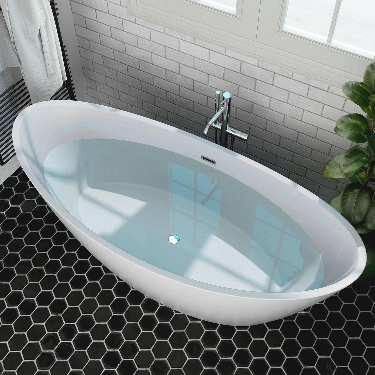 Empava 67" Glossy White Freestanding Oval Soaking Bathtub With Center Drain