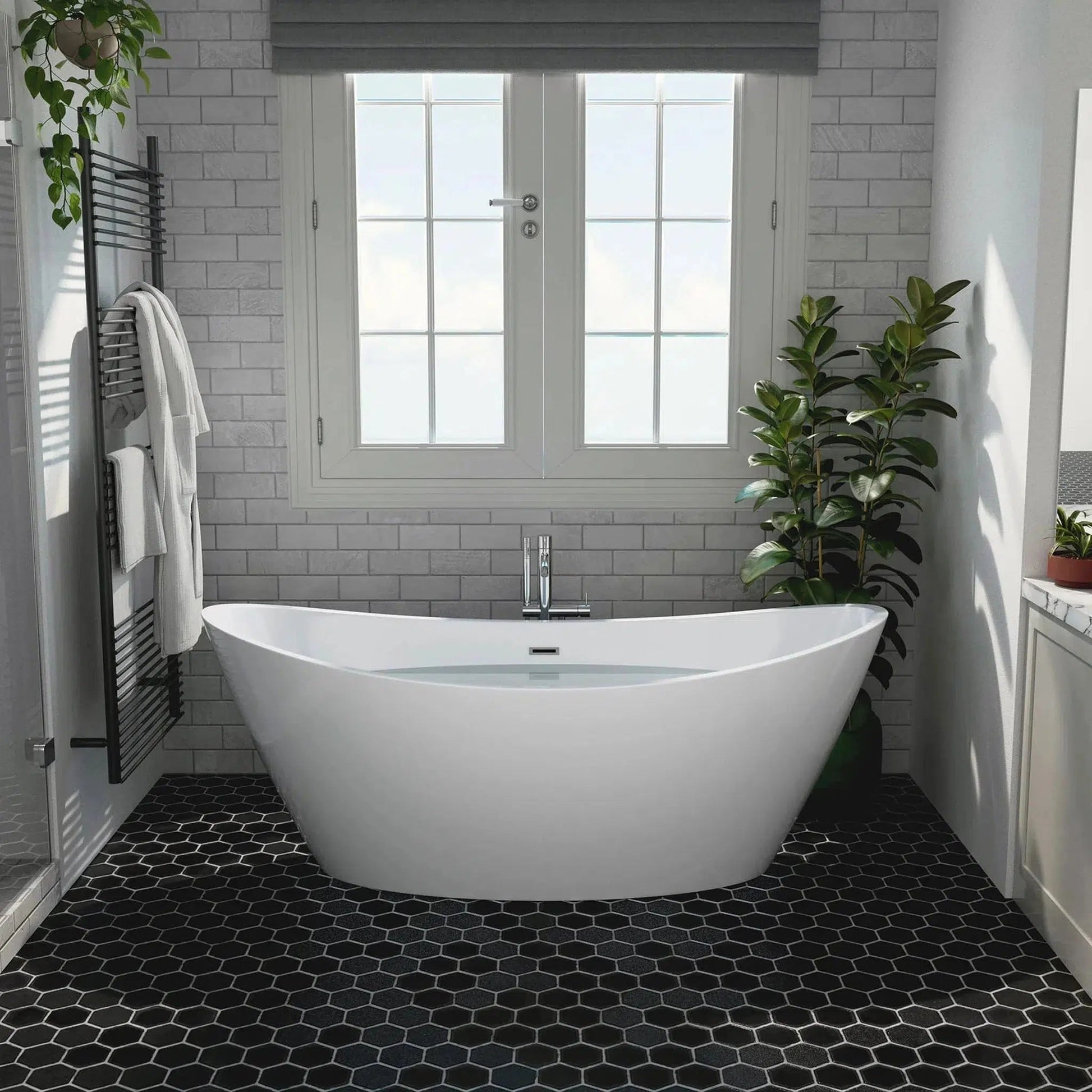 Empava 67" Glossy White Freestanding Oval Soaking Bathtub With Center Drain