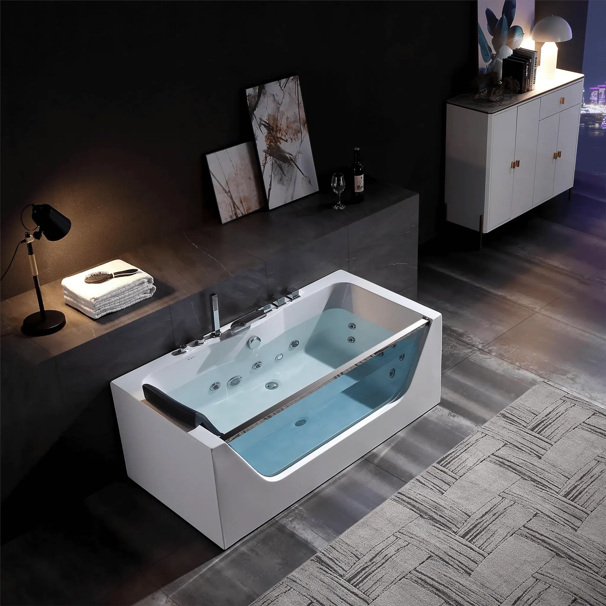 Empava 67" Rectangular Combination Massage Alcove Bathtub With Glass Facade