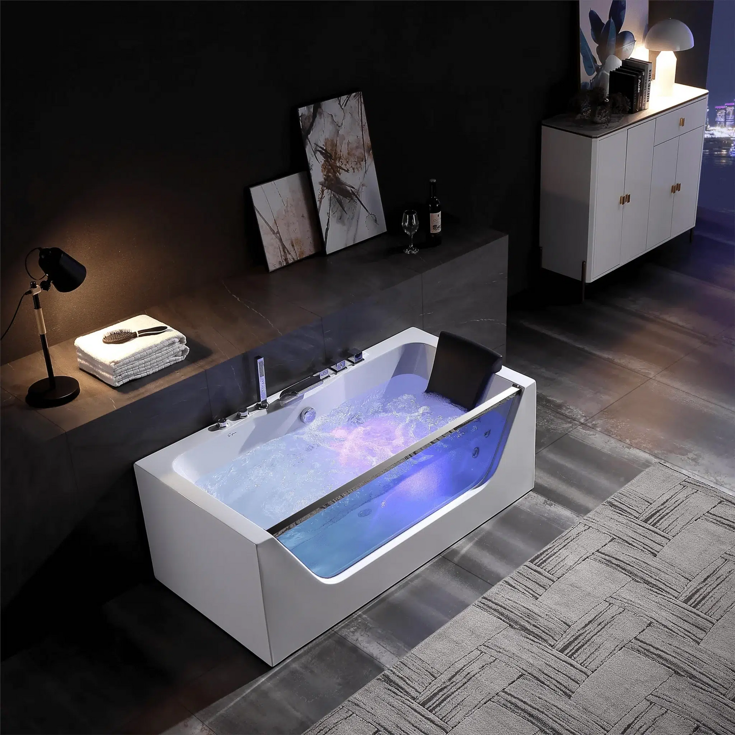 Empava 67" Rectangular Combination Massage Alcove Bathtub With Glass Facade