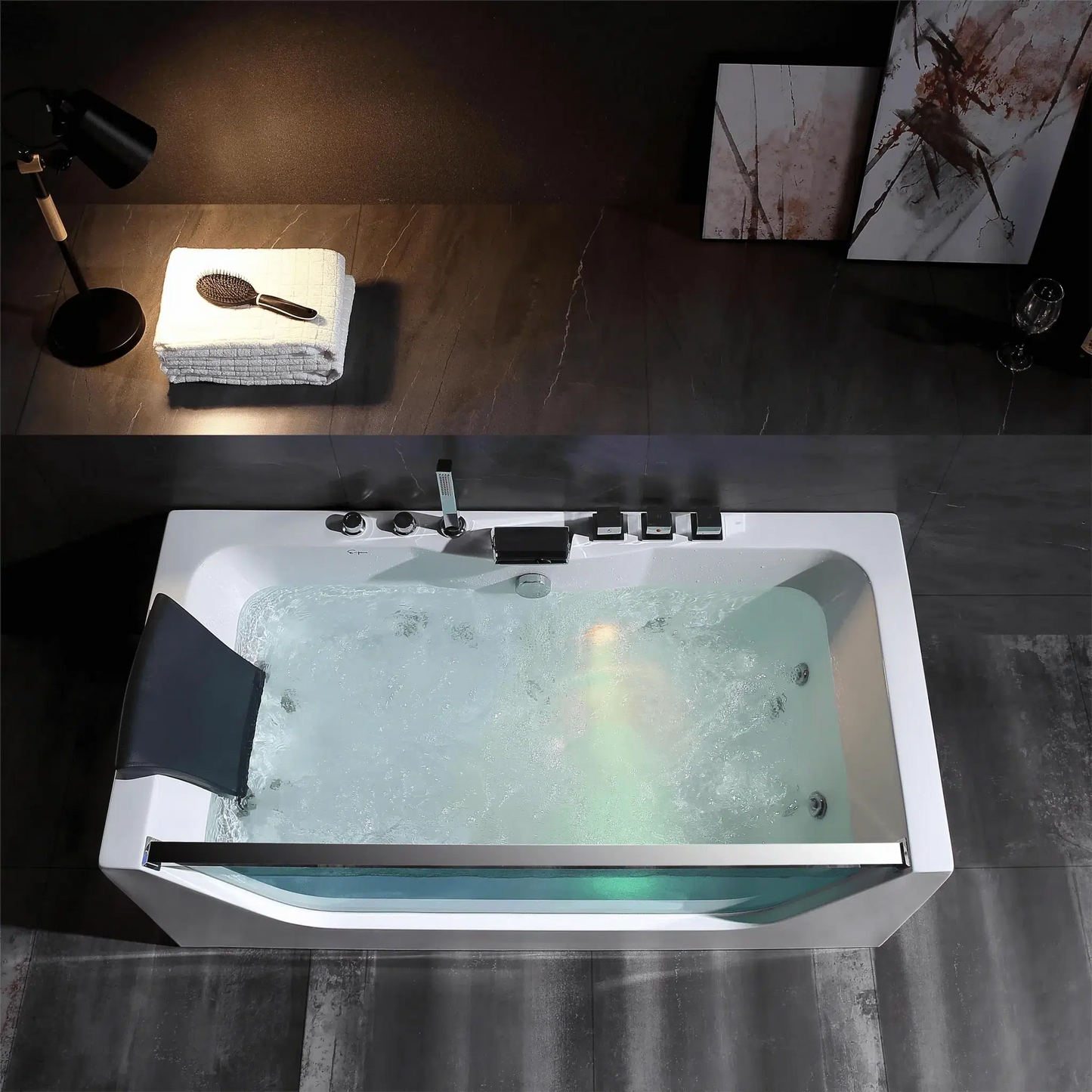 Empava 67" Rectangular Combination Massage Alcove Bathtub With Glass Facade