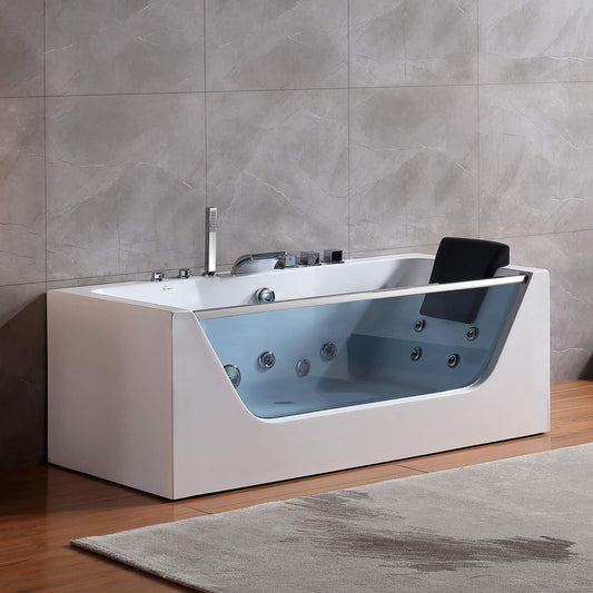 Empava 67" Rectangular Combination Massage Alcove Bathtub With Glass Facade