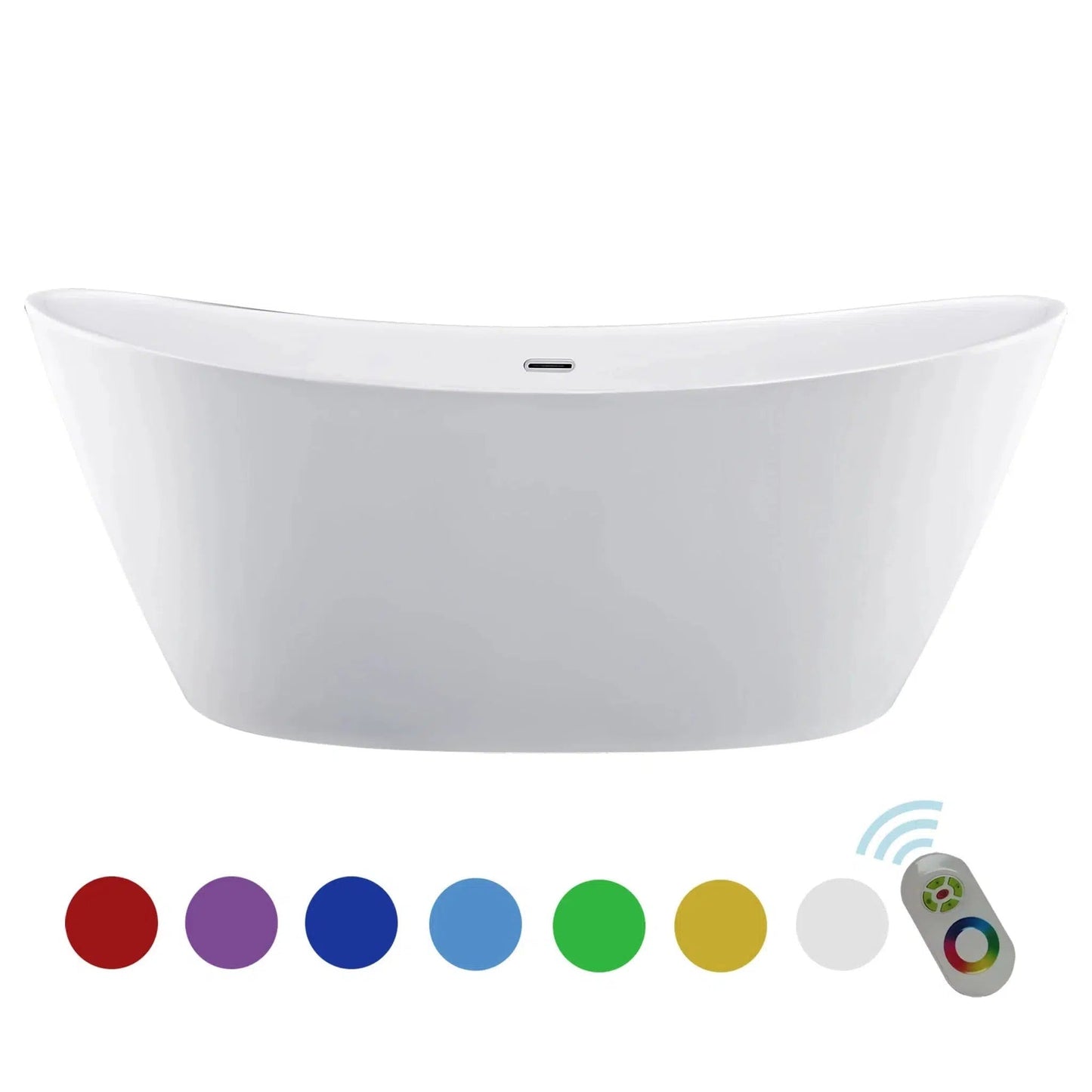 Empava 67" White Freestanding Oval Soaking Bathtub With LED Strip Below With Center Drain