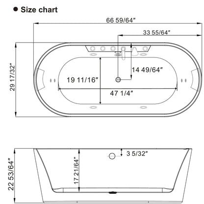 Empava 67" White Freestanding Oval Whirlpool Bathtub - 67AIS01