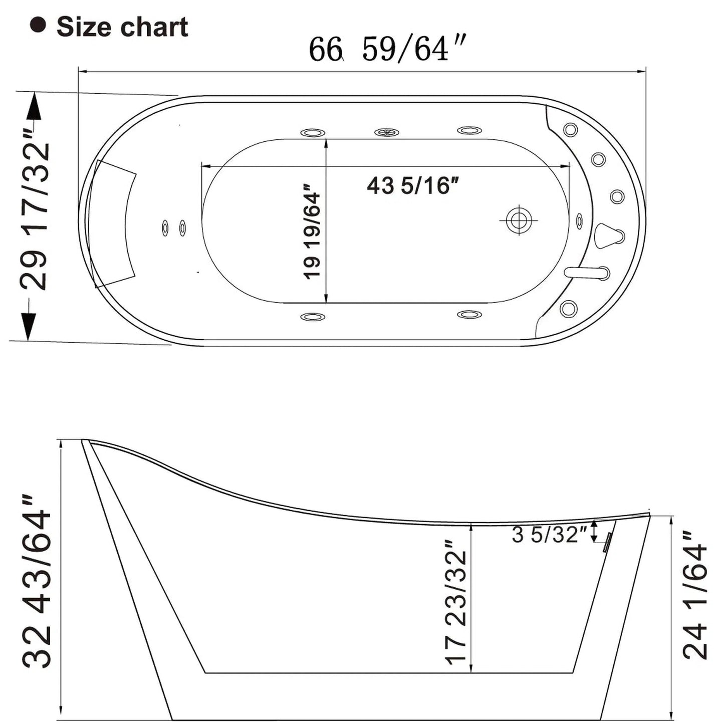 Empava 67" White Freestanding Oval Whirlpool Bathtub - 67AIS09