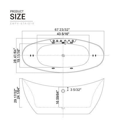Empava 67" White Freestanding Oval Whirlpool Bathtub - 67AIS10