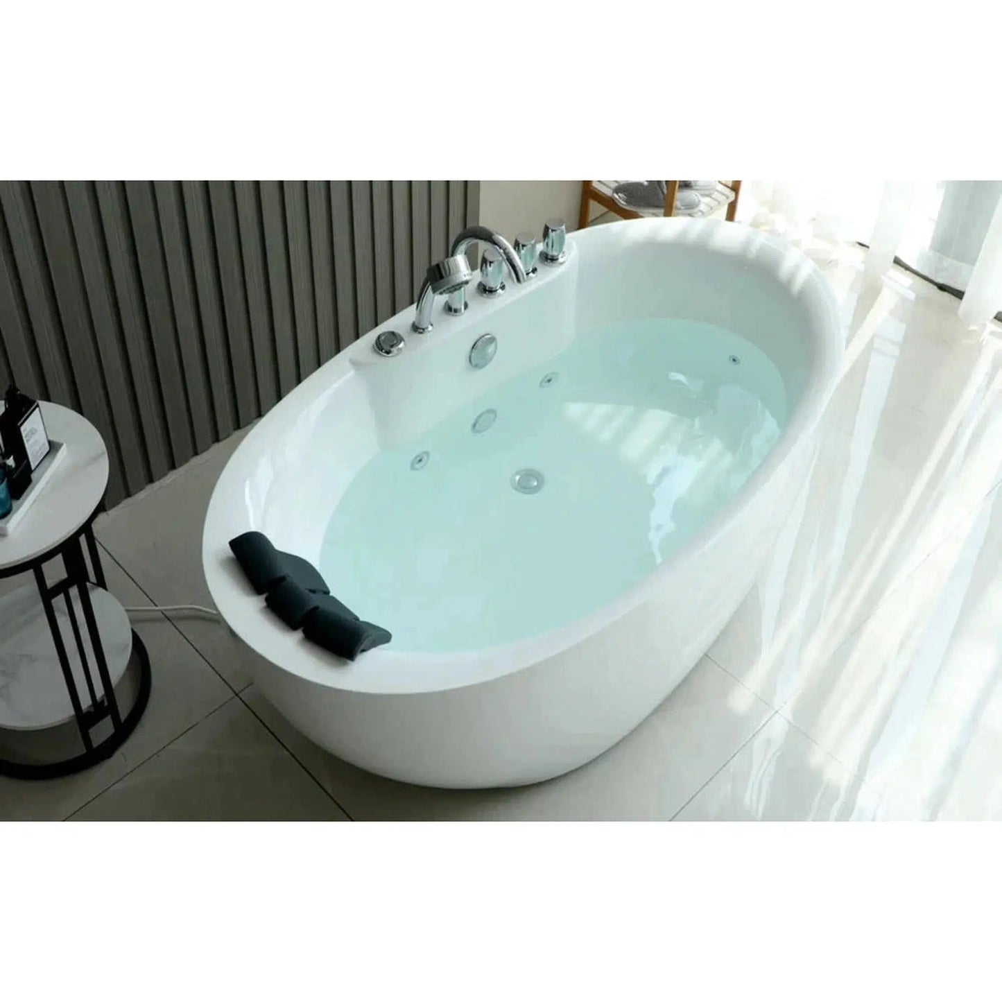Empava 67" White Freestanding Oval Whirlpool Bathtub - 67AIS13