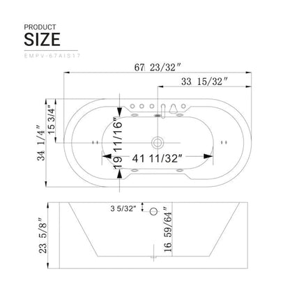 Empava 67" White Freestanding Oval Whirlpool Bathtub - 67AIS17