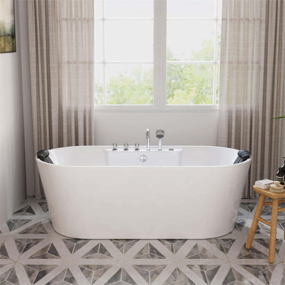 Empava 67" White Freestanding Oval Whirlpool Bathtub With Center Drain