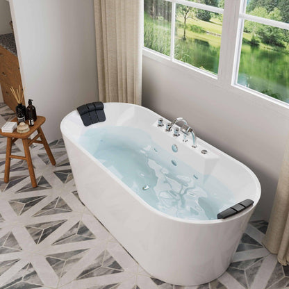 Empava 67" White Freestanding Oval Whirlpool Bathtub With Center Drain