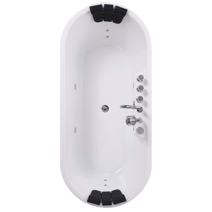 Empava 67" White Freestanding Oval Whirlpool Bathtub With Center Drain