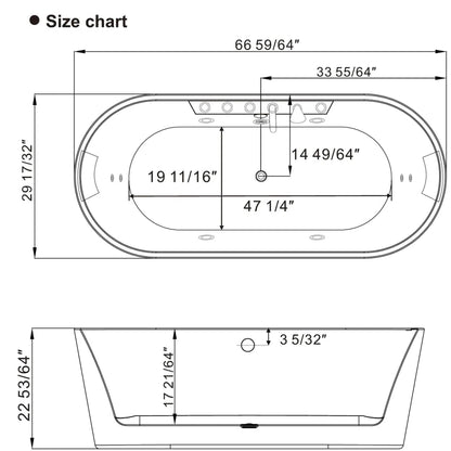 Empava 67" White Freestanding Oval Whirlpool Bathtub With Center Drain