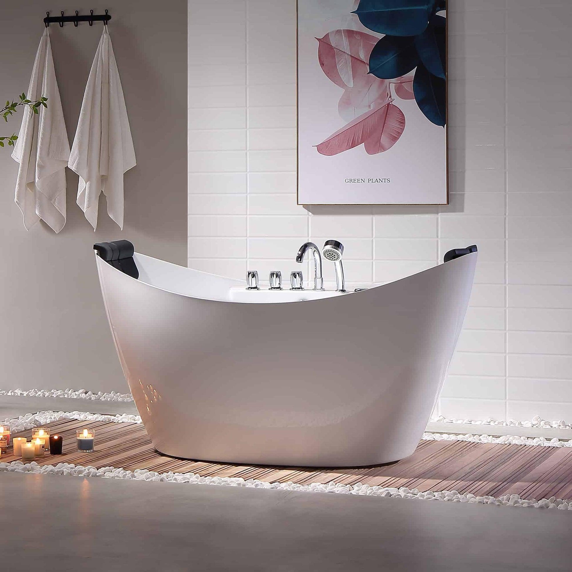 Empava 67" White Freestanding Oval Whirlpool Bathtub With Center Drain