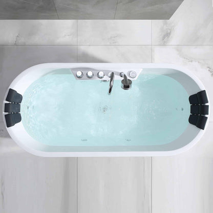 Empava 67" White Freestanding Oval Whirlpool Bathtub With Center Drain