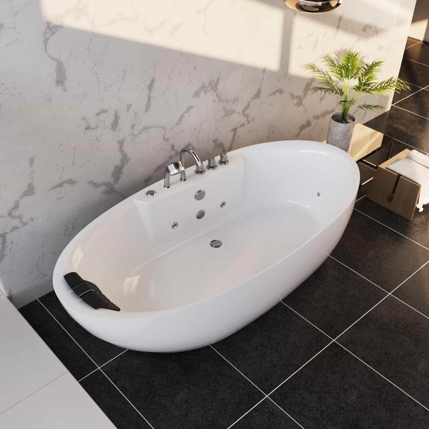 Empava 67" White Freestanding Oval Whirlpool Bathtub With Center Drain