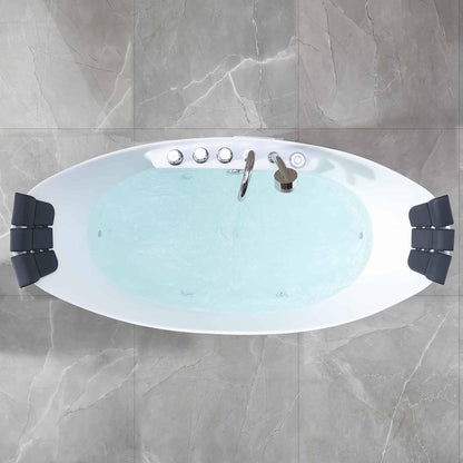 Empava 67" White Freestanding Oval Whirlpool Bathtub With Center Drain