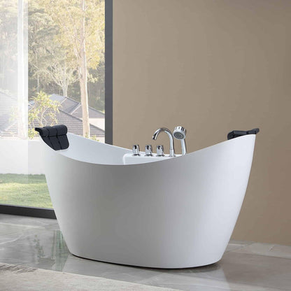 Empava 67" White Freestanding Oval Whirlpool Bathtub With Center Drain